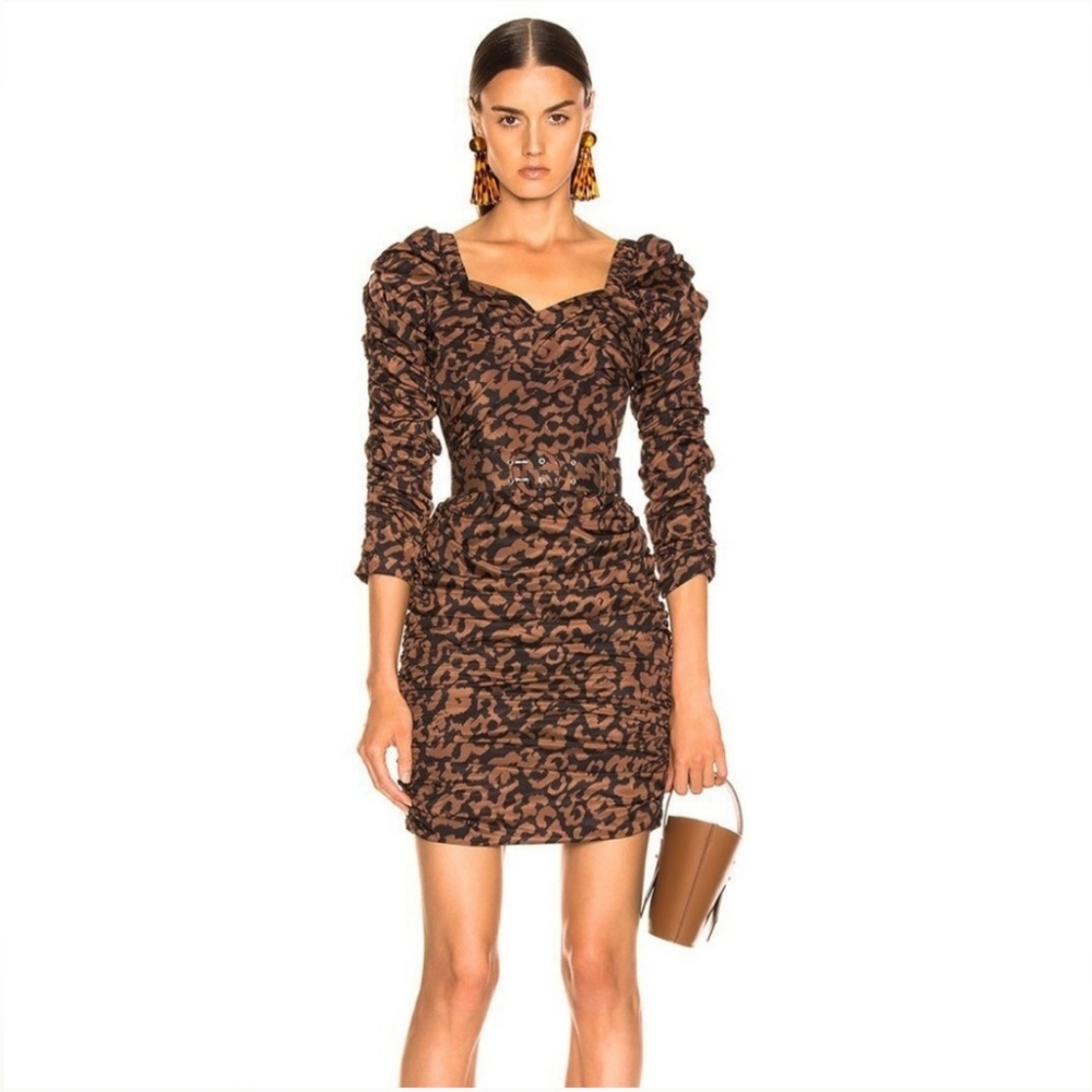 NICHOLAS ruched belted leopard print mini dress,new, sz 6